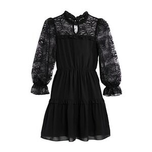 Aqua Girls' Lace Long Sleeved Dress - Black - Size L (10/12)